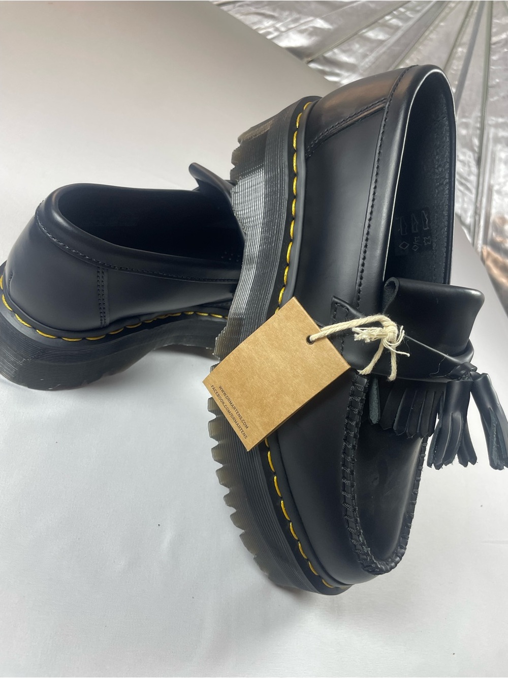 Dr. Martens Black Leather Tassel Loafers with Yellow Stitching - Picture 2 of 11